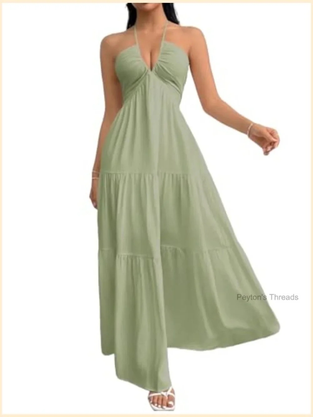 Women's Halter V Neck Maxi Dress A-Line Summer Beach Vacation Dress - Picture 2 of 7